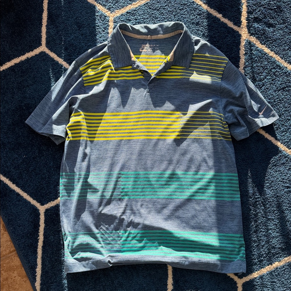 Nike Blue and Yellow Striped Men's Polo Shirt